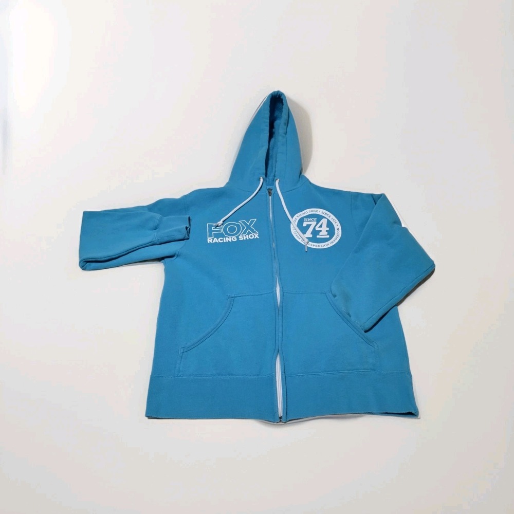 Fox Racing Hoodie Youth Size Small Blue Graphic Logo Pullover Sweatshirt Y2K